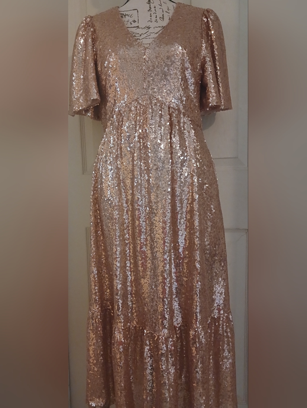 NWT La February Champagne Sequin V‑Neck Dress